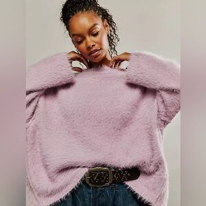 NWT Free People Harrison Bunny Crew Lavender Fuzzy Oversized Sweater Size Med